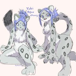 Rule 34 | 1girl, artist request, blue eyes, blue hair, breasts, furry, furry female, highres, snow leopard, solo