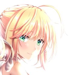 Rule 34 | 1girl, ahoge, artoria pendragon (all), artoria pendragon (fate), blonde hair, blush, fate/stay night, fate/unlimited codes, fate (series), green eyes, looking at viewer, momoriko, saber (fate), saber lily, smile, solo