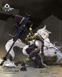 Rule 34 | 1girl, animal ears, anti-materiel rifle, artist request, blush, bolt-action rifle, bolt action, breasts, bullpup, character name, closed mouth, copyright name, damaged, drone, full body, girls&#039; frontline, green eyes, green hairband, gun, hairband, highres, holding, ksvk (girls&#039; frontline), ksvk 12.7, large breasts, long hair, mechanical arms, mod3 (girls&#039; frontline), muzzle device, official alternate costume, official art, on one knee, paw shoes, rifle, shoes, short hair, silver hair, smoke, sniper rifle, solo, tail, unmanned aerial vehicle, weapon