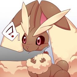 Rule 34 | ?, black sclera, colored sclera, creatures (company), eyebrows, furry, game freak, gen 4 pokemon, looking at another, lopunny, meme, nintendo, petting, pink eyes, pkbunny, pokemon, pokemon (creature), pov cheek grabbing (meme), smile, tail, tail wagging