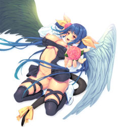 Rule 34 | 1girl, asymmetrical wings, bad id, bad pixiv id, black wings, blue hair, blush, breasts, choker, dizzy (guilty gear), flower, guilty gear, guilty gear x, guilty gear xx, hair ribbon, highres, large breasts, long hair, navel, nipples, ookami ryousuke, open mouth, pink flower, pink rose, red eyes, revealing clothes, ribbon, rose, simple background, smile, solo, tail, tail ornament, tail ribbon, thighhighs, twintails, white background, white wings, wings