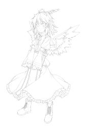 Rule 34 | 1girl, absurdres, bad id, bad pixiv id, book, boots, eho (icbm), female focus, greyscale, head wings, highres, horns, lineart, looking at viewer, monochrome, short hair, smile, solo, tokiko (touhou), touhou, transparent background, wings