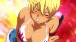 Rule 34 | 10s, 1girl, animated, arm strap, bikini, bikini top only, blonde hair, blush, boots, breasts, cleavage, clenched teeth, curvy, cutoffs, denim, denim shorts, closed eyes, knife, large breasts, leaning forward, mito ikumi, sexually suggestive, shokugeki no souma, short hair, short shorts, shorts, solo, swimsuit, tan, teeth, thigh strap, video, video