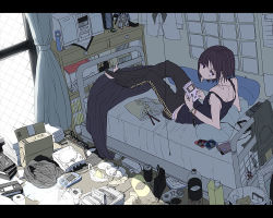 Rule 34 | 10s, 1girl, amazon (company), arm support, barefoot, bed, bottle, box, bracelet, can, cardboard box, cd player, character doll, charlotte (madoka magica), chips (food), chopsticks, controller, digital media player, earbuds, earphones, flat chest, food, food in mouth, game boy, game boy (original), game console, handheld game console, jewelry, kenja tori, charm (object), letterboxed, looking back, mahou shoujo madoka magica, mahou shoujo madoka magica (anime), messy room, miki sayaka, minidisc, minidisc player, mouth hold, original, playing games, potato chips, reclining, remote control, sega dreamcast, short hair, solo, stereo, super famicom, tank top, trash bag, trash can, video game, videocassette, water bottle, wonderswan