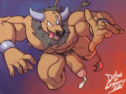 Rule 34 | 1boy, absurdres, bracelet, creatures (company), cum, cumdrip, darksideofdiscovery, furry, game freak, gen 1 pokemon, highres, horns, jewelry, male focus, male pubic hair, minotaur, multiple tails, muscular, muscular male, nintendo, nipples, nude, pectorals, pokemon, pokemon (creature), pubic hair, solo, tail, tauros, tongue, tongue out