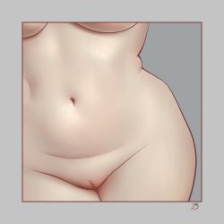 Rule 34 | 1girl, belly, breasts, female focus, grey background, groin, large breasts, navel, original, pussy, solo, standing, stomach, the insaneum, thick thighs, thighs, torso, uncensored, wide hips