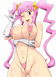 Rule 34 | 10s, 1girl, ;d, blunt bangs, breast hold, breasts, cameltoe, cleft of venus, covered erect nipples, fat mons, female focus, gloves, gundam, gundam build fighters, hair ornament, highres, kirara (gundam bf), large breasts, long hair, long twintails, m/, mihoshi (gundam bf), navel, one-piece swimsuit, one eye closed, open mouth, partially visible vulva, pink hair, pink one-piece swimsuit, purple eyes, pussy, shiny skin, simple background, skindentation, slingshot swimsuit, smile, solo, standing, star (symbol), star hair ornament, swimsuit, tof, twintails, uncensored, very long hair, white background, white gloves, wink