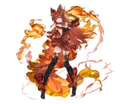 Rule 34 | 10s, 1girl, animal ears, anthuria, bare shoulders, bracelet, breasts, character request, cleavage, detached sleeves, dress, elbow gloves, erune, fire, full body, gloves, granblue fantasy, hair ornament, jewelry, long hair, looking at viewer, magic, minaba hideo, official art, open mouth, overskirt, red dress, red eyes, red hair, short dress, sideboob, single elbow glove, single glove, solo, thighhighs, transparent background, zettai ryouiki
