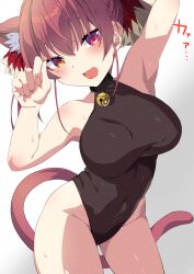 Rule 34 | 1girl, animal ears, bare shoulders, cat ears, for-somebody, highres, hololive, houshou marine, leotard, looking at viewer, open mouth, red eyes, red hair, solo, virtual youtuber, yellow eyes