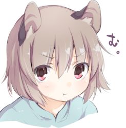 Rule 34 | 1girl, :t, akagashi hagane, animal ears, blush, grey hair, lowres, mouse ears, nazrin, pink eyes, pout, short hair, simple background, solo, touhou, upper body, white background