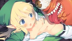 Rule 34 | 1girl, blonde hair, blue eyes, erimo (evenicle), evenicle, game cg, monster, nipples, uncensored