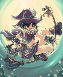 Rule 34 | boots, broom, cat, flying, green eyes, hat, mil (xration), panties, pantyshot, solo, underwear, witch, witch hat