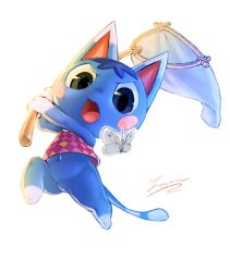 Rule 34 | 1girl, animal crossing, animal ears, bad id, bad pixiv id, bottomless, bug, butterfly, butterfly net, cat ears, cat tail, cleft of venus, dress, furry, furry female, hand net, highres, insect, nintendo, pussy, rosie (animal crossing), solo, tail, tamanosuke