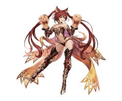 Rule 34 | &gt;:d, 10s, 1girl, :d, animal ears, armor, bare shoulders, bikini armor, bow, breasts, cerberus (shingeki no bahamut), cleavage, collarbone, dog ears, fang, full body, granblue fantasy, groin, hair between eyes, hand puppet, high heels, jewelry, long hair, minaba hideo, navel, neck ring, official art, open mouth, orange eyes, panties, puppet, purple bow, red armor, red hair, red panties, red thighhighs, shingeki no bahamut, smile, solo, thighhighs, transparent background, twintails, underwear, v-shaped eyebrows