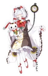 Rule 34 | #compass, 1girl, animal ear fluff, animal ears, animal hands, bell, black dress, bow, cat ears, cat girl, cat tail, colored eyelashes, coquelicot blanche, dress, frilled dress, frilled sleeves, frills, full body, gloves, grey eyes, hair bow, hair intakes, highres, holding, holding stuffed toy, jingle bell, leafwow, long sleeves, looking at viewer, pantyhose, paw gloves, red bow, red footwear, shoes, simple background, sleeves past wrists, solo, stuffed animal, stuffed rabbit, stuffed toy, tail, tail bow, tail ornament, white background, white gloves, white hair, white pantyhose, wide sleeves