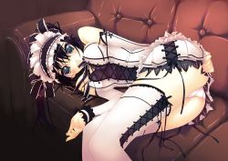 Rule 34 | 1girl, aqua eyes, ass, bare shoulders, black hair, blush, boots, couch, cross-laced footwear, detached sleeves, dress, frills, gothic lolita, hairband, headdress, highres, impossible clothes, impossible dress, lace-up boots, lolita fashion, lolita hairband, lying, murakami suigun, on side, original, panties, presenting, skirt, solo, thigh boots, thighhighs, thighs, twintails, underwear, upskirt, wrist cuffs, zettai ryouiki