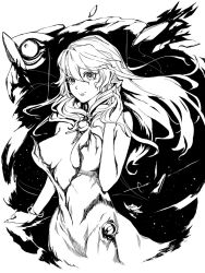 Rule 34 | 1girl, artemis (fate), bare arms, bracelet, breasts, breasts apart, dress, fate/grand order, fate (series), greyscale, hair between eyes, jewelry, jitsu shizu, long hair, looking at viewer, medium breasts, monochrome, smile, solo, upper body