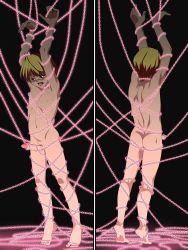 Rule 34 | 1boy, absurdres, ass, bdsm, blonde hair, bondage, bound, bound ankles, bound arms, bound legs, bound penis, bound torso, bound wrists, chain, erection, from behind, full body, glowing, highres, hunter x hunter, kneepits, kurapika, male focus, meteorreb0rn, multiple views, navel, nipples, open mouth, penis, precum, short hair, soles, standing, testicles, tiptoes, toes