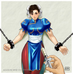 Rule 34 | azasuke, bracelet, capcom, chained, chain, chun-li, double bun, highres, jewelry, spiked bracelet, spikes, street fighter