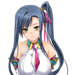 Rule 34 | 00s, 1girl, bare shoulders, blue hair, breasts, female focus, highres, kan&#039;u (koihime musou), koihime musou, large breasts, long hair, ponytail, simple background, soba (saz), solo, very long hair, white background, yellow eyes