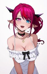 Rule 34 | 1girl, absurdres, blue eyes, breasts, daydarion, heterochromia, highres, hololive, hololive english, horns, irys (hololive), large breasts, long hair, looking at viewer, multicolored hair, open mouth, pointy ears, purple hair, red hair, streaked hair, very long hair, virtual youtuber