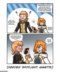 Rule 34 | 2girls, 2koma, angry, annette fantine dominic, artist name, comic, commentary, cosplay, crossover, embarrassed, english commentary, english text, fire emblem, fire emblem: three houses, fire emblem heroes, garreg mach monastery uniform, grabbing, gradient background, highres, kiran (female) (fire emblem), kiran (fire emblem), kiran (fire emblem) (cosplay), kiran (fire emblem) (female), kosaka honoka, love live!, love live! school idol project, multiple girls, music, nintendo, orange hair, recording, rukotaro, singing