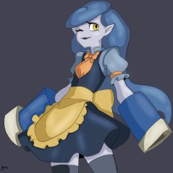 Rule 34 | 10s, 1boy, blue hair, blue skin, character request, colored skin, crossdressing, pointy ears, trap, yellow eyes, youkai watch