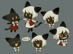 Rule 34 | animal ears, black fur, cat, cat ears, cat tail, extra eyes, closed eyes, furry, highres, maniani, open mouth, original, tail, white hair, yellow eyes