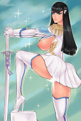 Rule 34 | 1girl, ange1witch, ass, black hair, boots, breasts, gloves, high heel boots, high heels, highres, huge breasts, kill la kill, kiryuuin satsuki, large breasts, long hair, nipples, thigh boots