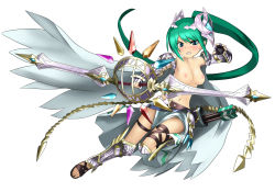Rule 34 | artemis (p&amp;d), artist request, bow (weapon), breasts, green hair, highres, nipples, puzzle &amp; dragons, source request, tagme, weapon