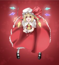 Rule 34 | 1girl, bad id, bad pixiv id, blonde hair, flandre scarlet, from above, hat, hat ribbon, highres, red eyes, ribbon, ruuto (sorufu), side ponytail, solo, touhou, wings