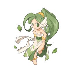 Rule 34 | 1girl, ahoge, angel wings, bangle, bracelet, breasts, chibi, closed mouth, dress, ear wings, full body, green eyes, green hair, green sash, hands on own hips, high ponytail, huge ahoge, jewelry, leaf, long hair, looking at viewer, official art, ragnarok online, sash, simple background, small breasts, smile, solo, standing, standing on one leg, strapless, strapless dress, transparent background, ventus (ragnarok online), very long hair, white dress, wings, yuichirou