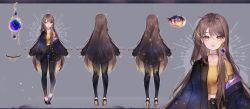 Rule 34 | 1girl, absurdres, asymmetrical pants, black footwear, black jacket, black pants, black pantyhose, blouse, breasts, character sheet, commentary, earrings, english commentary, hair behind ear, high heels, highres, indie virtual youtuber, jacket, jewelry, letterboxed, long hair, medium breasts, multiple views, naiichie, nora cygnus, off shoulder, official art, orange eyes, orange shirt, pants, pantyhose, shirt, sleeves past wrists, smile, very long hair, virtual youtuber