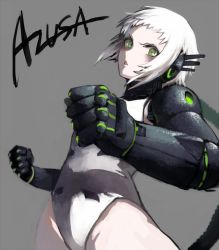 Rule 34 | 1girl, bad id, bad twitter id, character request, copyright request, green eyes, joints, leotard, robot ears, robot joints, short hair, shousan (hno3syo), solo, source request, white hair