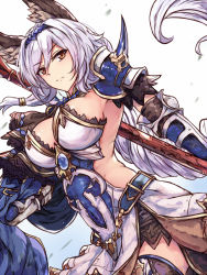 Rule 34 | 10s, 1girl, animal ears, armor, armored dress, braid, breasts, cat ears, erune, granblue fantasy, hairband, heles, large breasts, long hair, looking at viewer, silver hair, single braid, solo, very long hair, white crow, yellow eyes