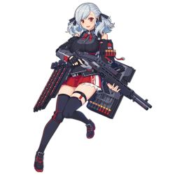 Rule 34 | 12-gauge, 12-gauge (2 3/4 inch shell), 1girl, ammunition, ballistic shield, black shirt, black thighhighs, blue hair, blush, bow, bowtie, breasts, dual-mode shotgun, earplugs, franchi, full body, girls&#039; frontline, gloves, gun, holding, looking at viewer, low twintails, official art, personification, pump-action shotgun, pump action, red eyes, red skirt, semi-automatic shotgun, shield, shield module, shirt, shotgun, shotgun shell, skindentation, skirt, sleeveless, smile, solo, spas-12, spas-12 (girls&#039; frontline), standing, standing on one leg, terras, thighhighs, transparent background, trigger discipline, twintails, weapon, zettai ryouiki