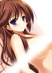 Rule 34 | 1girl, aoki minami (+box), blush, breasts, brown hair, censored, highres, kyuu pito, large breasts, long hair, looking at viewer, md5 mismatch, original, purple eyes, smile, solo