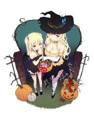 Rule 34 | 10s, 2girls, ;), arm garter, bare shoulders, blonde hair, blue eyes, blush, boku wa tomodachi ga sukunai, breasts, butterfly hair ornament, cait aron, candy, chain, choker, cleavage, collar, collarbone, elbow gloves, food, gloves, hair ornament, halloween, hasegawa kobato, hat, heterochromia, jack-o&#039;-lantern, kashiwazaki sena, large breasts, bridal garter, long hair, looking at viewer, multiple girls, one eye closed, pumpkin, red eyes, smile, thighhighs, twintails, two side up, white gloves, white legwear, wings, witch hat