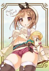 Rule 34 | 1girl, airakasiba, atelier (series), atelier ryza, atelier ryza 1, belt, blush, breasts, brown eyes, brown hair, hair ornament, hairclip, hat, jewelry, navel, necklace, open mouth, red shorts, reisalin stout, short shorts, shorts, solo, star (symbol), thighhighs, thighs, yellow eyes