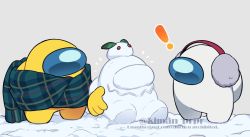 Rule 34 | !, among us, commentary request, crewmate (among us), disembodied limb, earmuffs, impostor (among us), kiman, leaf, plaid, plaid scarf, scarf, simple background, smile, snow, snow rabbit, snowman, spacesuit, twitter username, watermark, white (among us), yellow (among us)