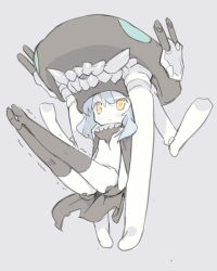 Rule 34 | 10s, 1girl, abyssal ship, black gloves, black thighhighs, blade (galaxist), bodysuit, cape, gloves, kantai collection, monster, pale skin, personification, silver hair, simple background, sketch, solo, thighhighs, trembling, wo-class aircraft carrier, yellow eyes