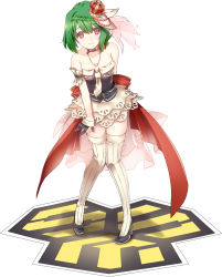 Rule 34 | 1girl, bad id, bad pixiv id, bare shoulders, black gloves, blush, braid, collar, collarbone, crown, crown braid, detached sleeves, full body, gloves, green hair, half gloves, high heels, highres, jewelry, logo, macross, macross frontier, macross frontier: sayonara no tsubasa, mini crown, necklace, ranka lee, red eyes, s.m.s., see-through, short hair, skirt, smile, solo, striped clothes, striped thighhighs, tama (tamatamo), thighhighs, vertical-striped clothes, vertical-striped thighhighs, white thighhighs