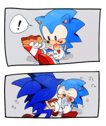 Rule 34 | !, 2boys, bad id, bad pixiv id, chiro (pez777), comic, eating, food, food on face, furry, furry male, gloves, hot dog, male focus, multiple boys, napkin, on one knee, sega, sitting, sonic (series), sonic the hedgehog, sonic the hedgehog (classic), speech bubble, tail, aged down