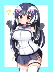 Rule 34 | 1girl, african penguin (kemono friends), berusa (berutoo), black gloves, black hair, black skirt, blush, breasts, brown eyes, closed mouth, elbow gloves, gloves, headset, highres, kemono friends, kemono friends v project, large breasts, long hair, looking at viewer, multicolored hair, pink hair, pleated skirt, skirt, smile, solo, thighhighs, virtual youtuber, white hair, white thighhighs, zipper, zipper pull tab