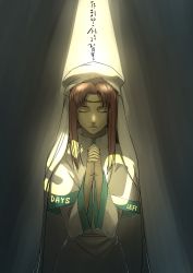 Rule 34 | 1girl, absurdres, aduti momoyama, anniversary, brown hair, circlet, closed mouth, dress, elen (fire emblem), closed eyes, fire emblem, fire emblem: the binding blade, habit, highres, hood, hooded robe, interlocked fingers, light, light particles, long hair, long sleeves, nintendo, nun, own hands clasped, own hands together, palms together, praying, robe, solo, spotlight, translation request, upper body, white dress, white robe, wide sleeves