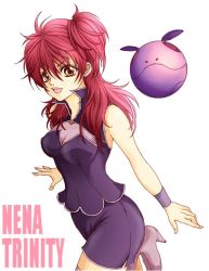Rule 34 | 00s, bad haro, bad id, bad pixiv id, breasts, cleavage, freckles, gundam, gundam 00, haro, long hair, na030, nena trinity, open mouth, red hair, shorts, smile, solo, thighhighs, yellow eyes, zettai ryouiki
