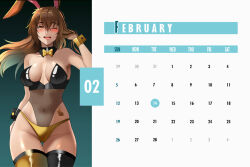 Rule 34 | 1girl, 2023, animal ears, aqua background, arm up, armpits, asymmetrical wrist cuffs, bare shoulders, black background, black collar, black leotard, black thighhighs, black wrist cuffs, blush, bow, bowtie, breasts, breasts apart, brown hair, calendar (medium), check clothing, chinese zodiac, collar, commentary, covered navel, cowboy shot, detached collar, english commentary, february, floating hair, gold panties, gold thighhighs, gold wrist cuffs, gradient background, groin, hair between eyes, highleg, highleg panties, lainart, large breasts, leotard, long hair, looking at viewer, mismatched thighhighs, mismatched wrist cuffs, navel, one eye closed, open mouth, panties, rabbit ears, rabbit girl, rabbit tattoo, rwby, see-through, see-through leotard, smile, solo, standing, strapless, tattoo, thighhighs, underwear, velvet scarlatina, wing collar, wrist cuffs, year of the rabbit, yellow bow, yellow bowtie