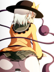 Rule 34 | 1girl, all fours, ass, bad id, bad pixiv id, dise (psychoro), female focus, from behind, hat, komeiji koishi, looking back, pantyhose, profile, solo, touhou, upskirt, white eyes, white hair, white pantyhose