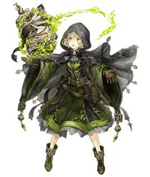 Rule 34 | 1boy, belt, belt buckle, belt pouch, blindfold, blonde hair, book, buckle, cape, cuffs, floating, floating book, floating object, full body, gloves, green eyes, hood, jino, long nose, male focus, official art, outstretched arms, pinocchio (sinoalice), pouch, robe, sinoalice, solo, spread arms, sprout, tongue, tongue out, transparent background, wide sleeves