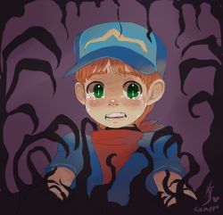 Rule 34 | 1boy, andy (heart of darkness), blush, child, crying, dark, freckles, green eyes, hat, heart of darkness, kalechip, male focus, open mouth, portrait, red hair, shirt, short hair, solo, t-shirt, tears, teeth, tentacles